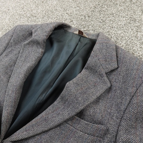 VTG Savile Row Blazer Mens 40R Gray Herringbone Wool Tweed Sport Coat Jacket USA